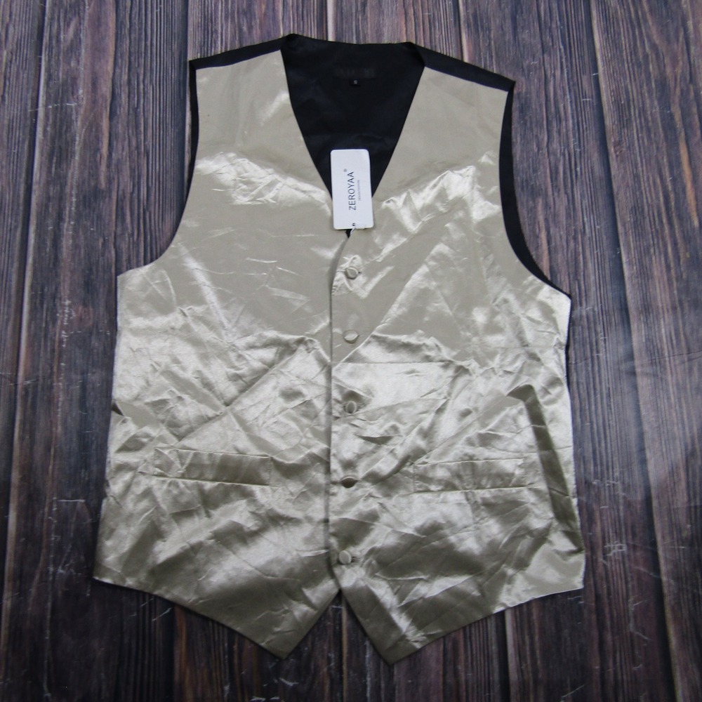 ZEROYAA Dress Vest Men S Gold Satin V-Neck Button Down Formal Waistcoat Prom